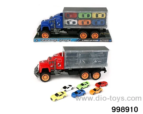 Inertia trailer carriage towing 6 solid color racing cars (plastic) in PVC cover