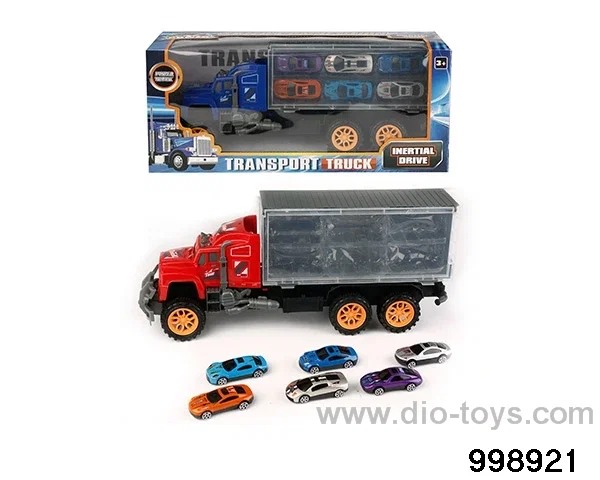 Inertia trailer carriage towing 6 racing cars (alloy) in window box