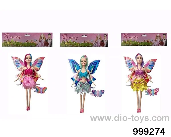 New 11.5-inch full-body painted butterfly flower fairy with butterfly comb 3 mixed suits in PP bag with header